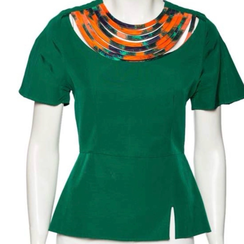 Kenzo Emerald shirt with Coral and Navy Accent Collar